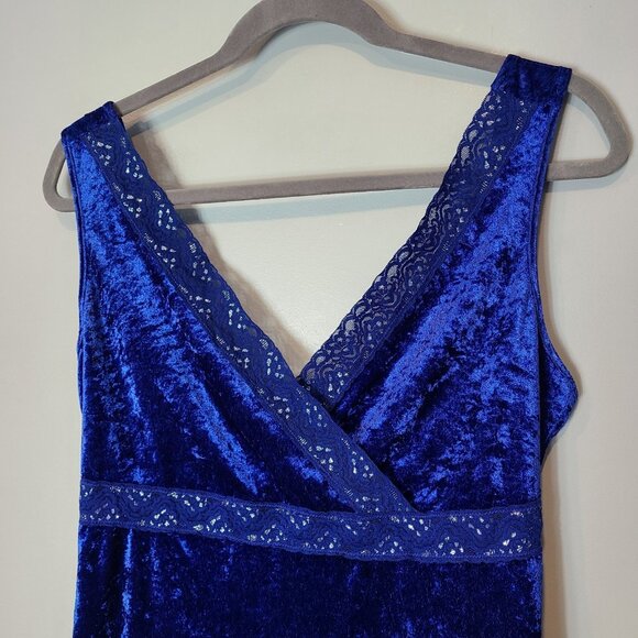 Vtg Y2K Babydoll Velvet Cami Lace Trim Fairy Tank Top Jewel Blue Size 1X Holiday - Picture 2 of 7
